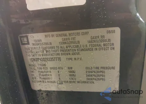 2008 Chevrolet Trailblazer Lt z USA, uszkodzony, nr VIN 1GNDT13S282257776